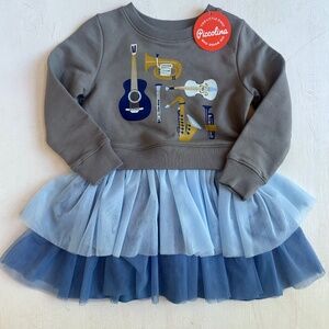 NWT Piccolina Musical Instrument Tulle Skirt Sweatshirt Dress